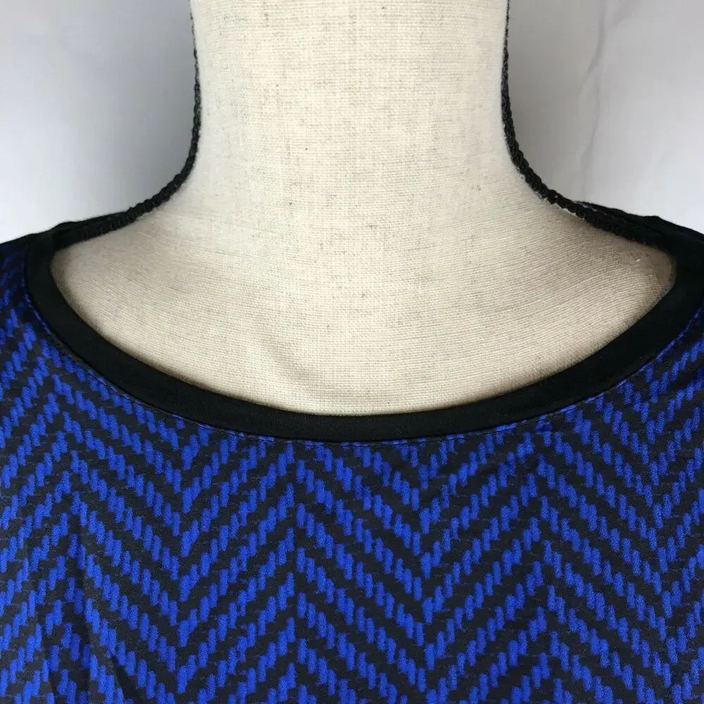 Michael Kors Tunic Blouse Long Sleeve Womens sz Sm Hi Low Colorblock Navy Blue